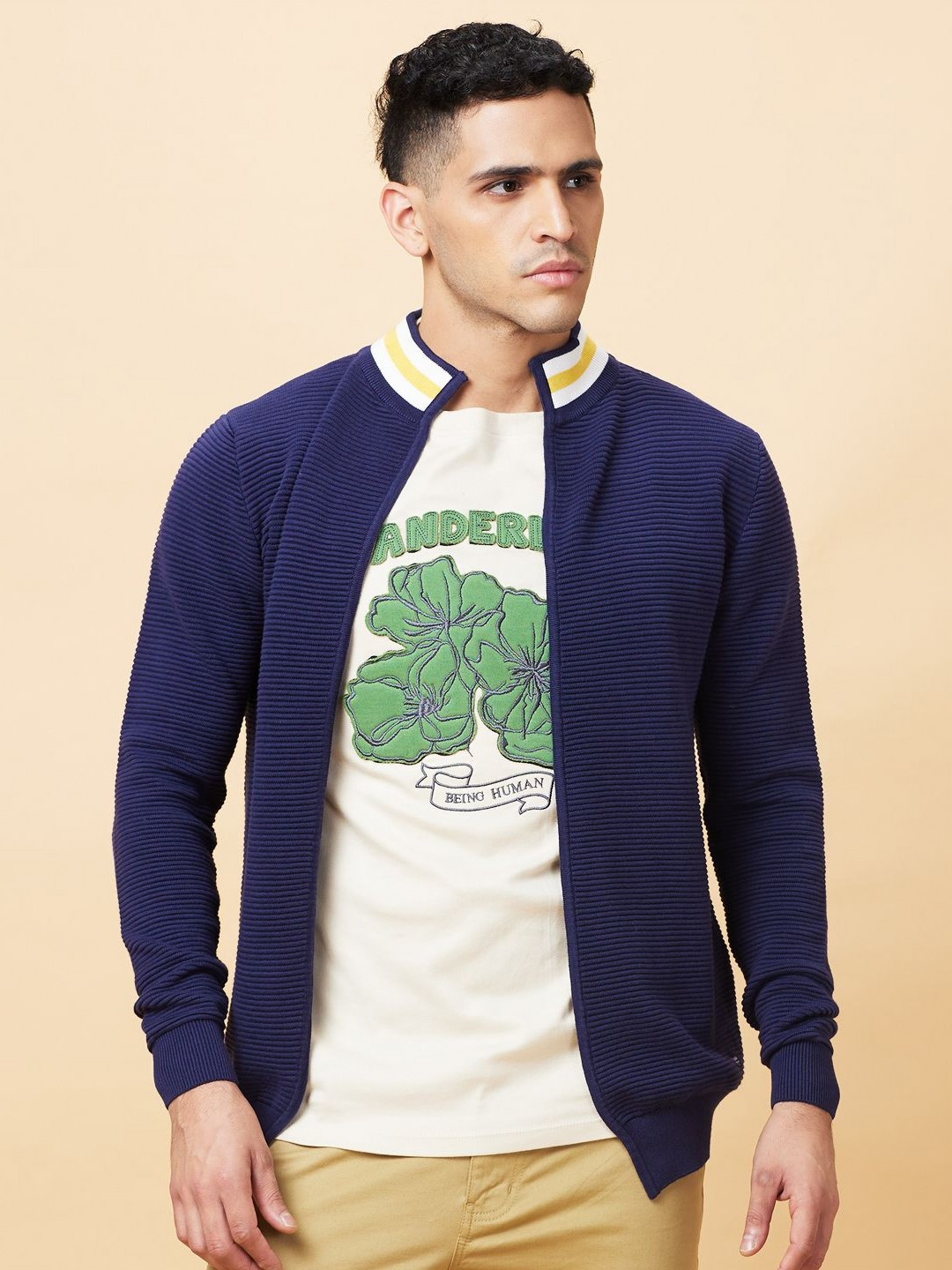 Being Human Men Colourblocked Tropical Applique Pure Cotton T-shirt