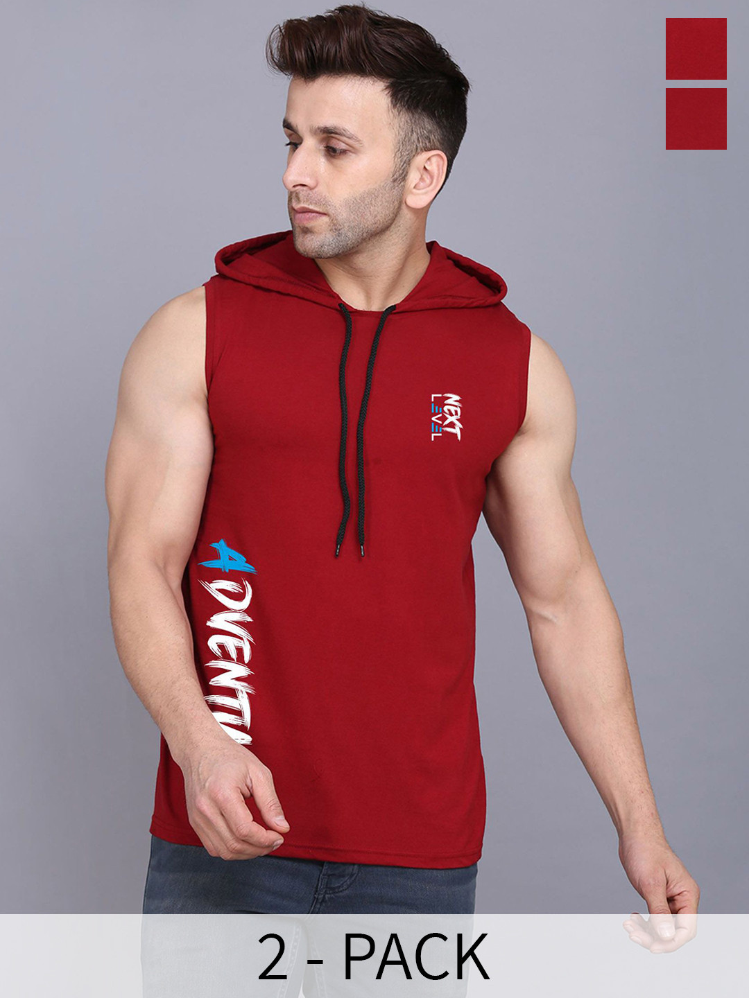 SLOWLORIS Pack Of 2 Printed Sleeveless Gym Vests-SL28 COMBO (KEEP MAROON) (ADV MAROON)