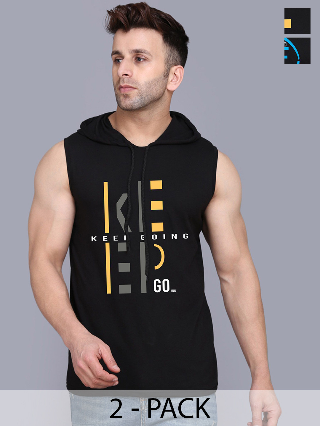 SLOWLORIS Printed Sleeveless Gym Vests-SL28 COMBO (KEEP BLACK) (LOUD BLACK)