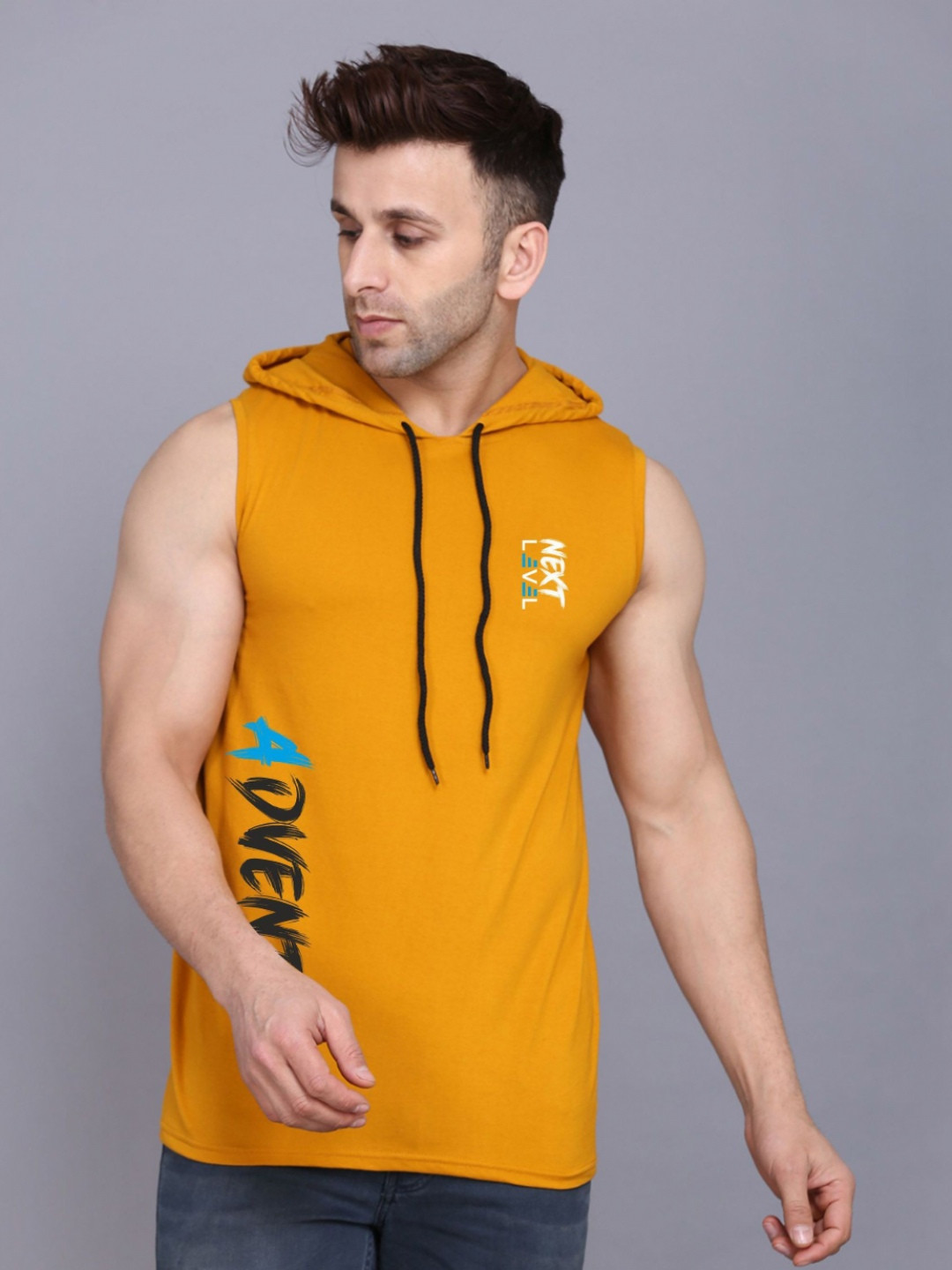 SLOWLORIS Men Muscle Fit Hooded Graphic T-shirt