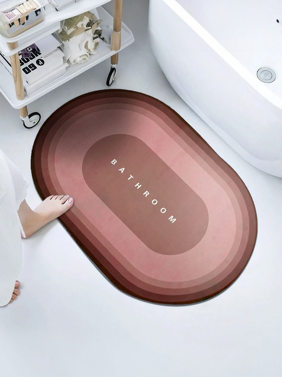 Aura Maroon & Peach Colored  Colourblocked 110 GSM Non-Slip Bath Mat