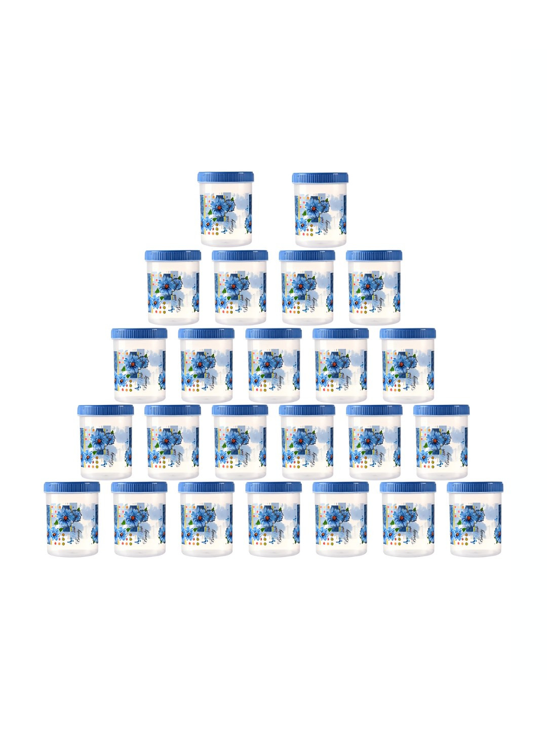 Kuber industries Blue Floral Plastic Easy To Clean 24 Piece Screw Top Canister-1L