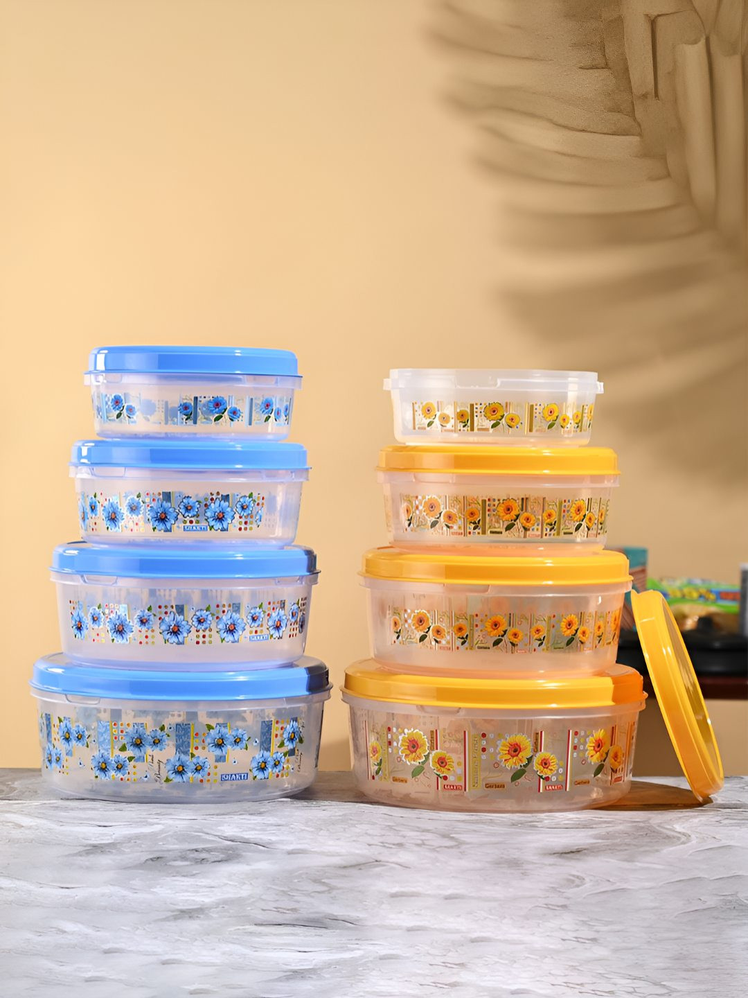 Kuber industries Yellow Floral Plastic Easy To Clean 8 Piece Screw Top Canister