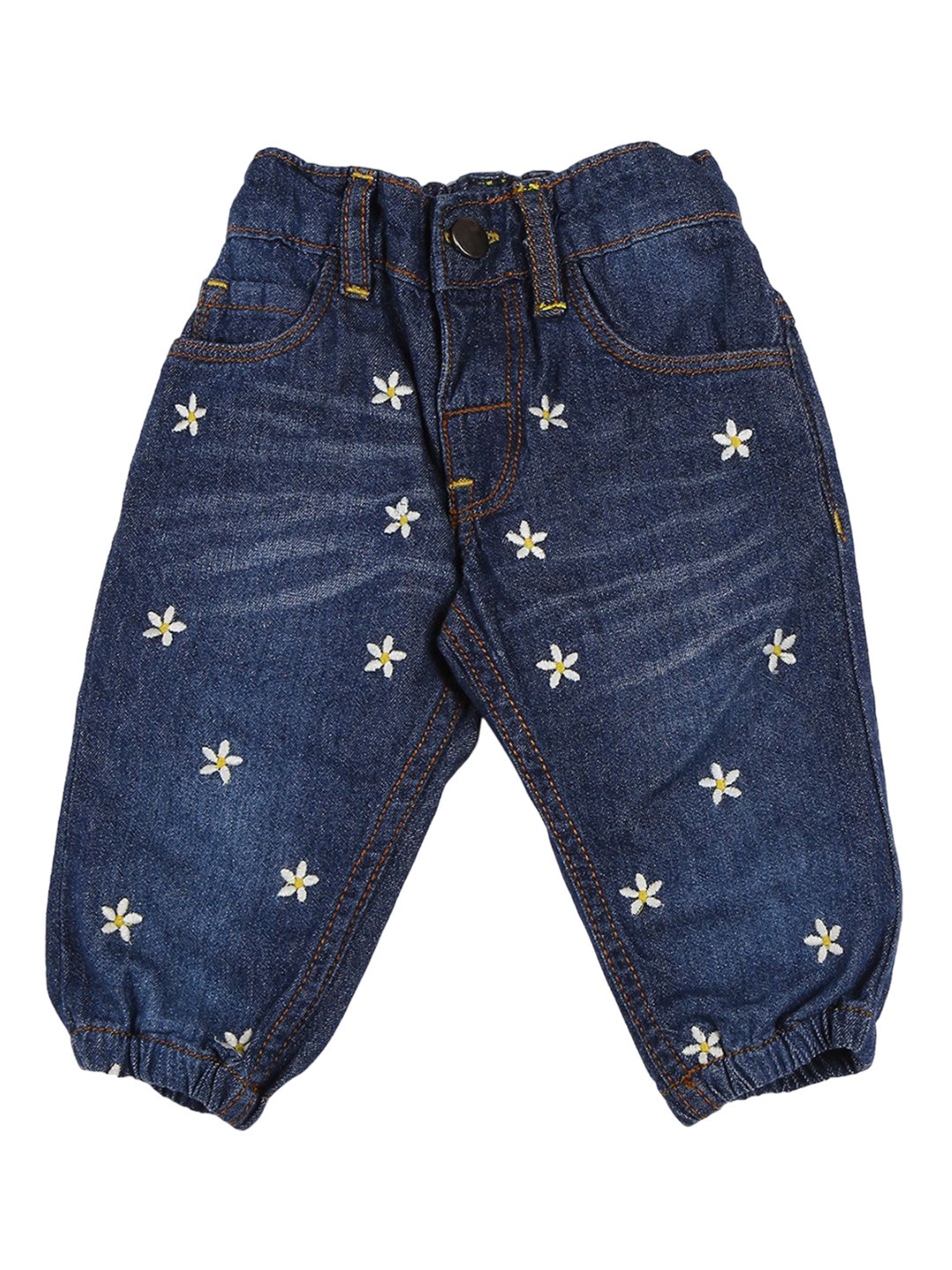 My Milestones Girls Mildly Distressed Embroidered Stretchable Jeans