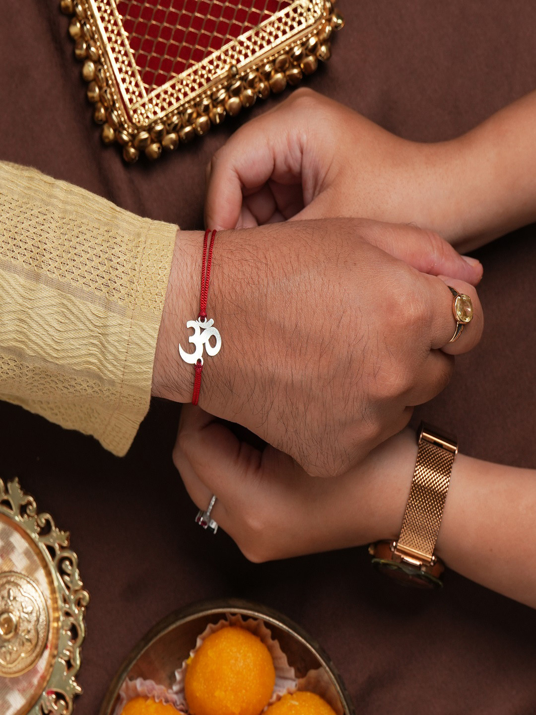 Silver Chest 925 Silver Rakhi in Moli Dhaga