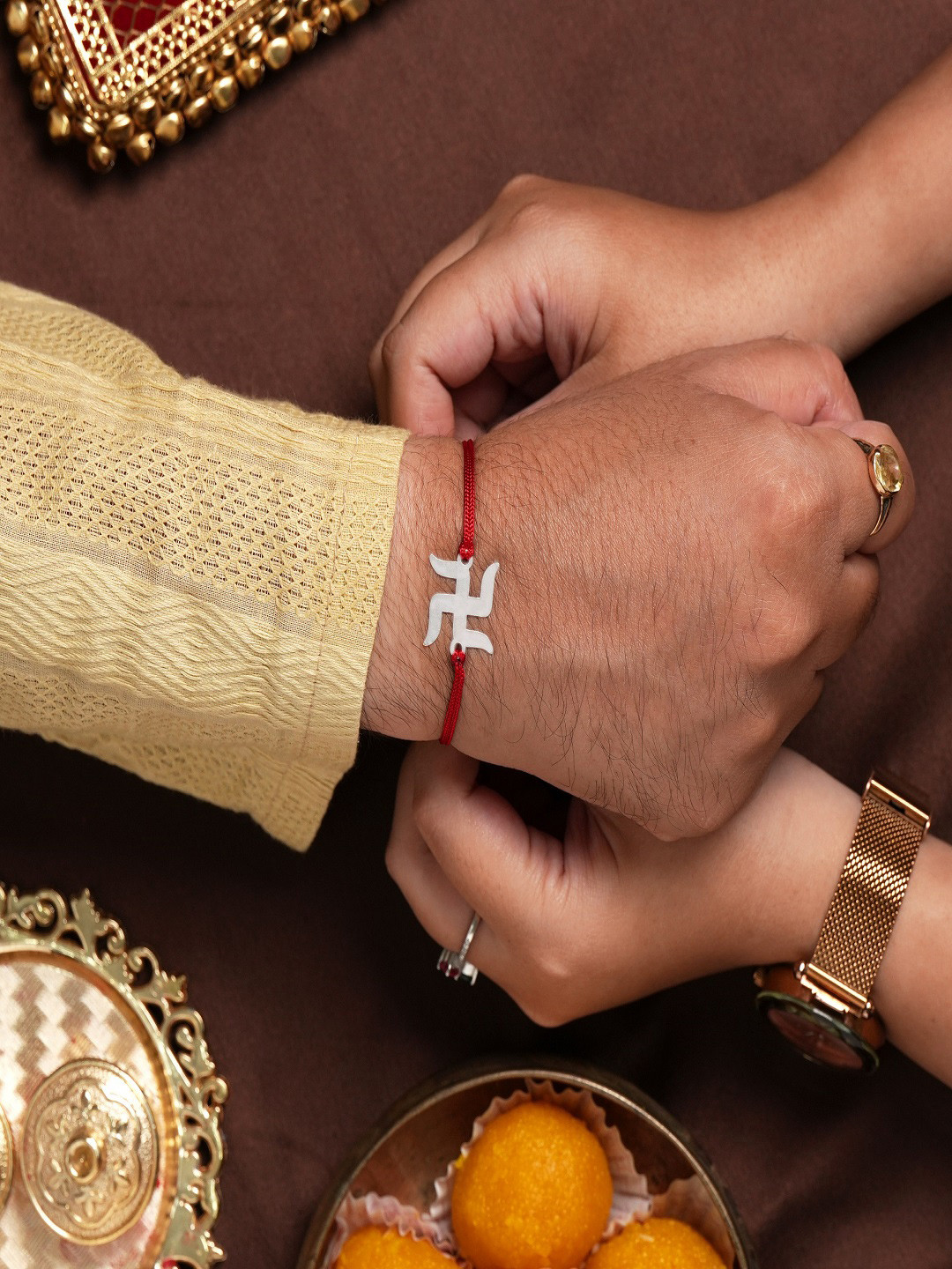 Silver Chest 925 Silver Rakhi in Moli Dhaga