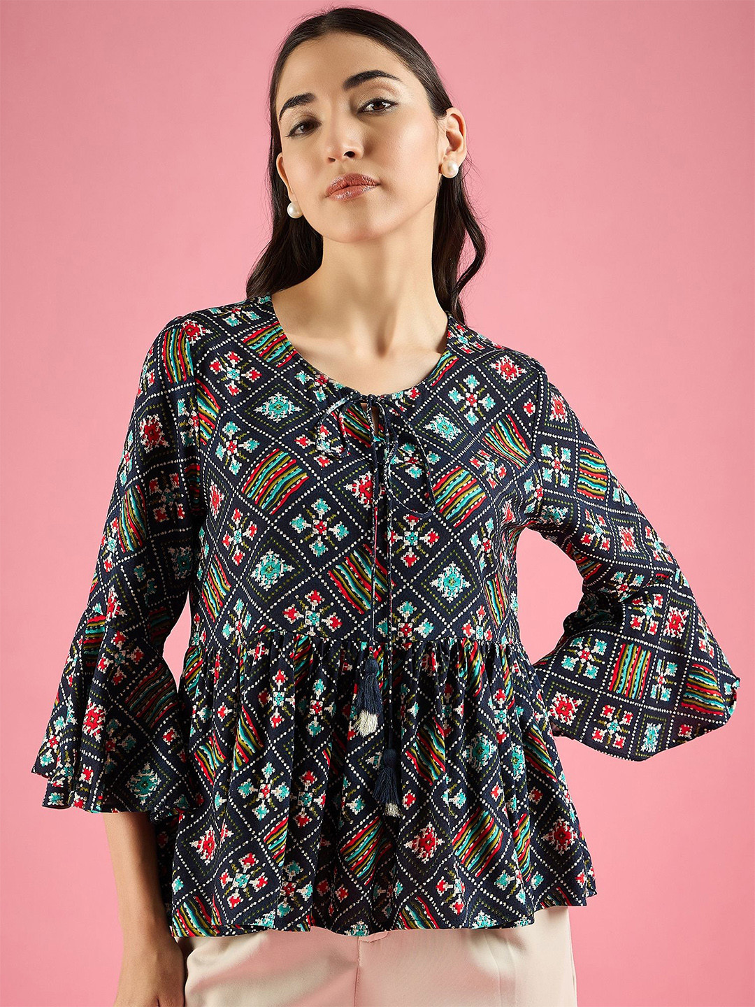 DressBerry Geometric Print Styled Back Top