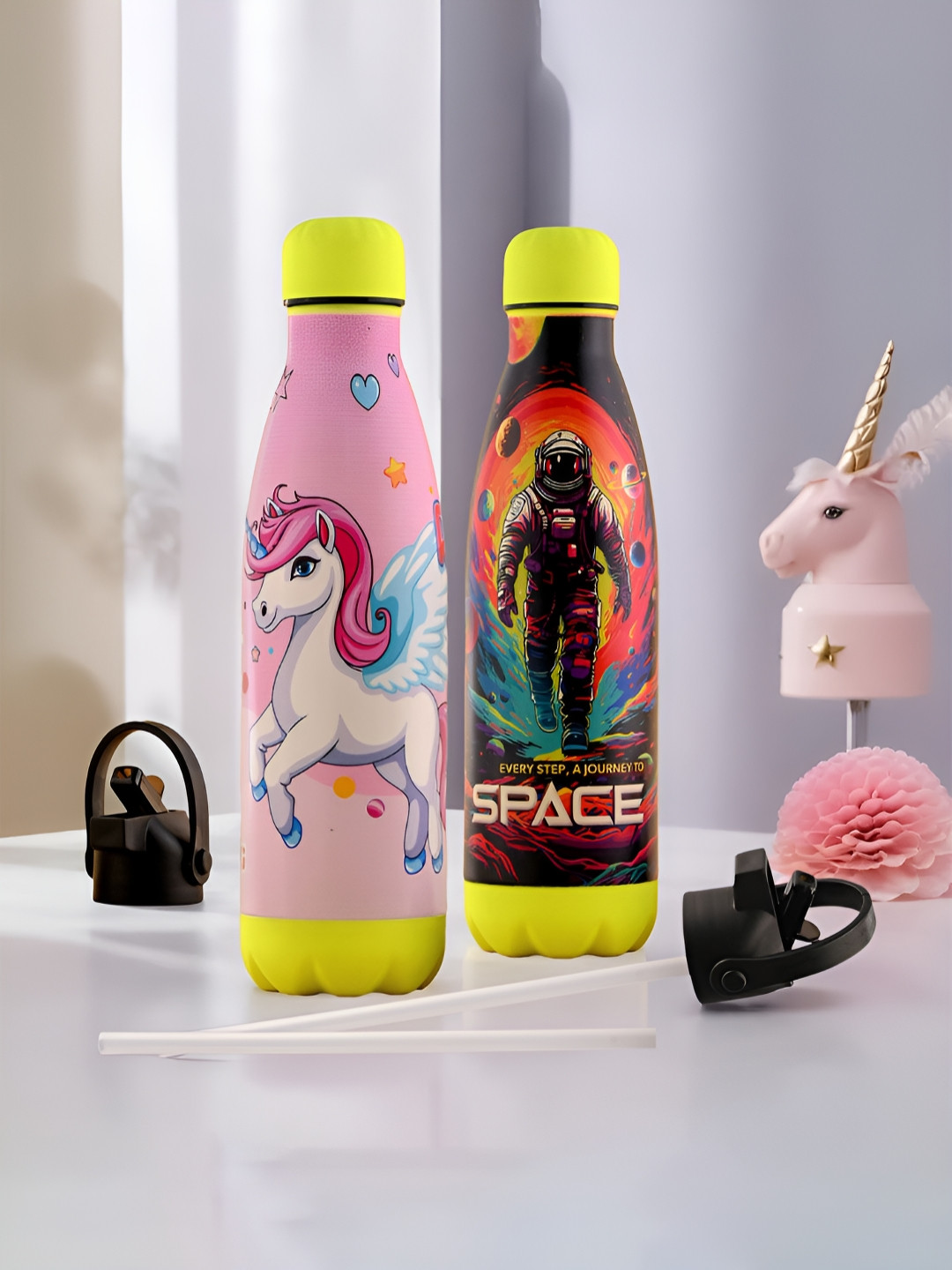 Kuber Industries Cartoon Characters Stainless Steel BPA Free 2 Pcs Water Bottle - 500ml