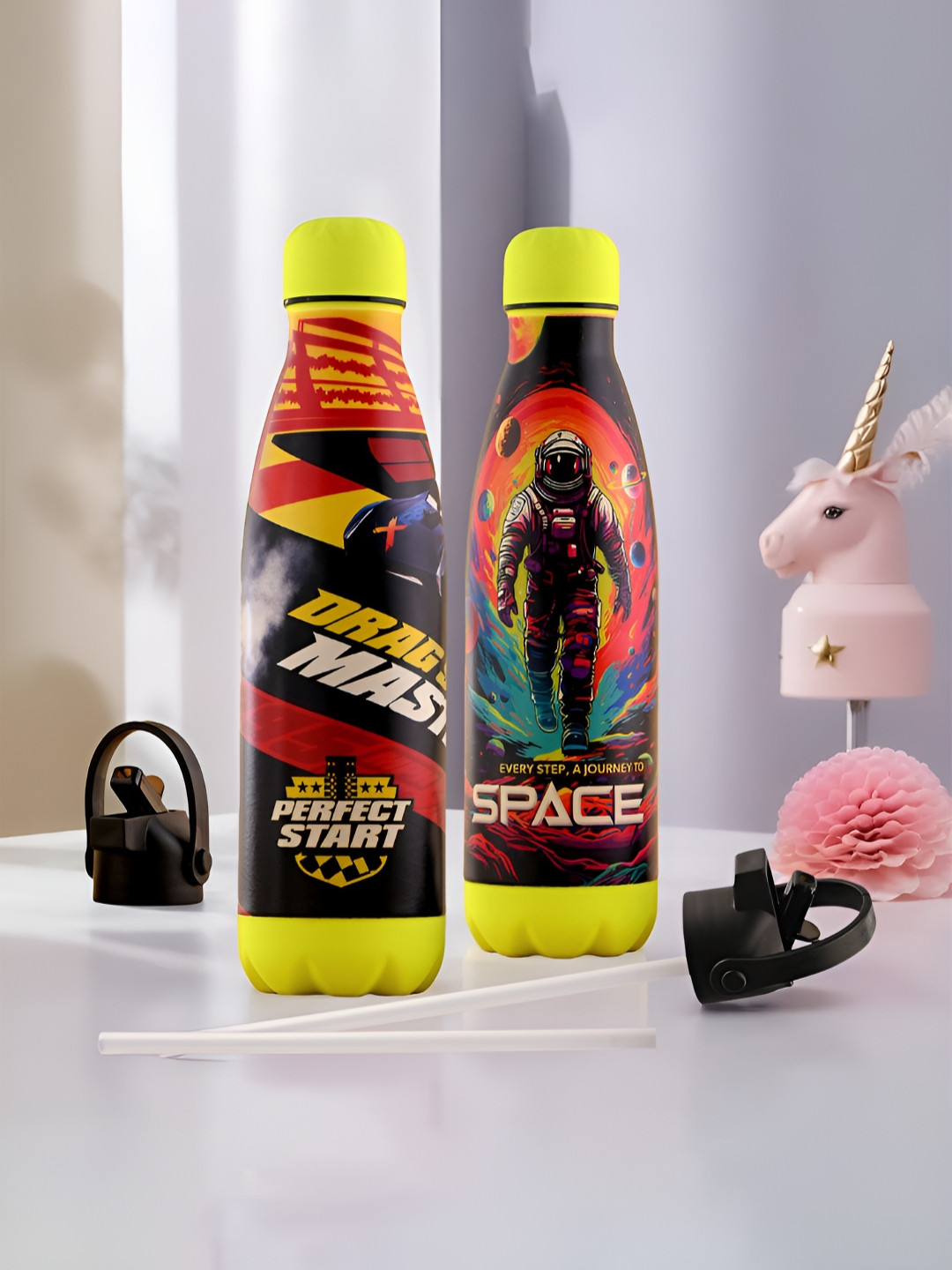 Kuber Industries Red Graphic Stainless Steel BPA Free 2 Piece Water Bottle - 500ml