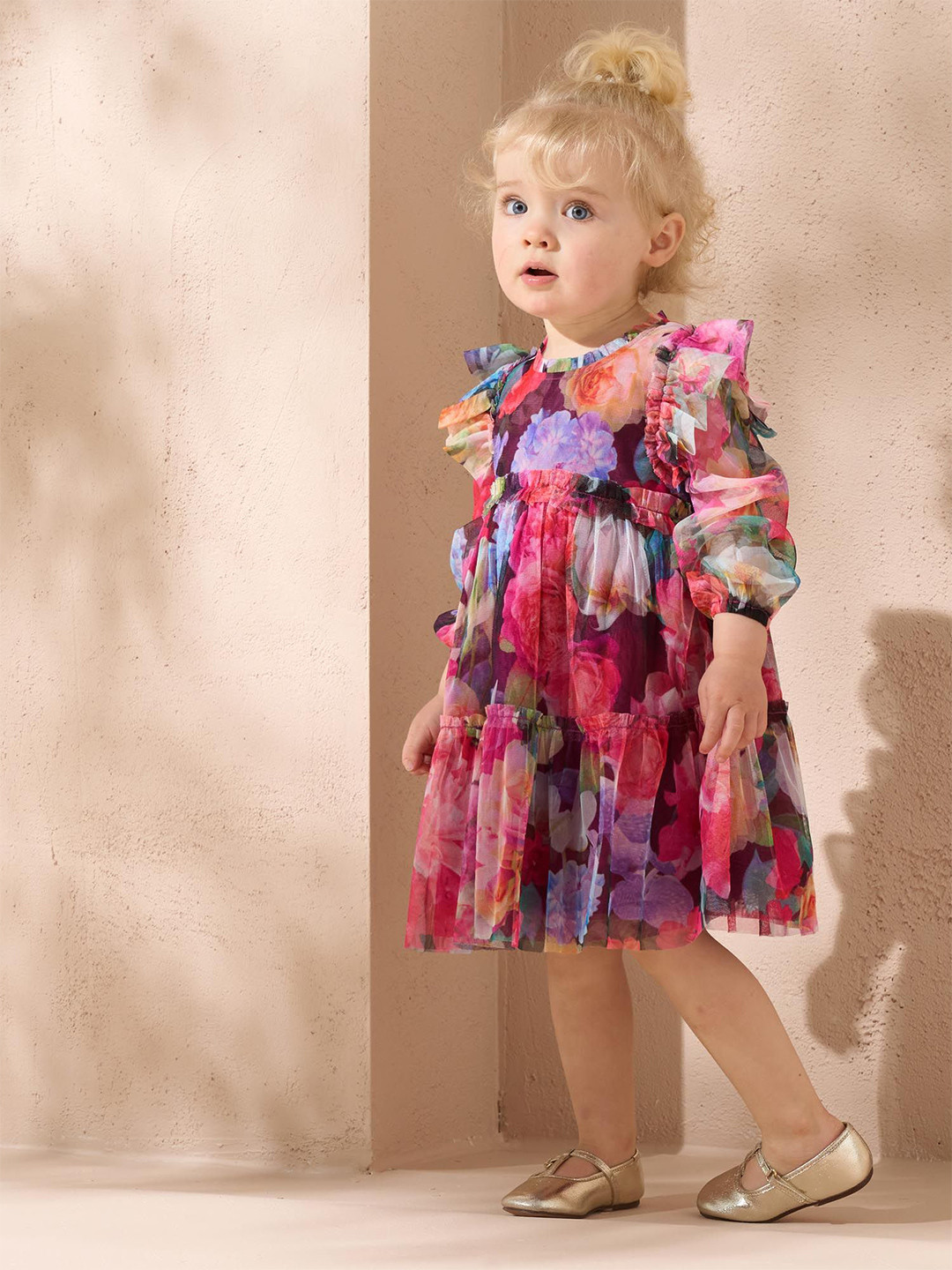 Angel & Rocket Floral Print Puff Sleeve Fit & Flare Dress