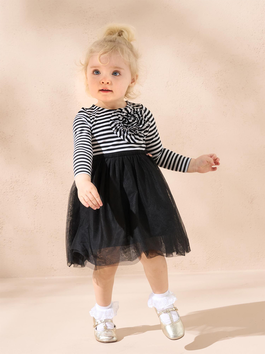 Angel & Rocket Striped Off-Shoulder Fit & Flare Dress