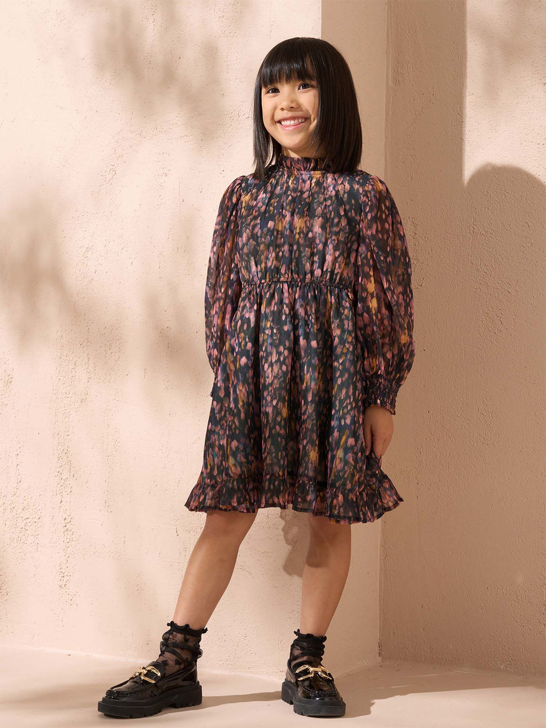 Angel & Rocket Print Blouson Dress