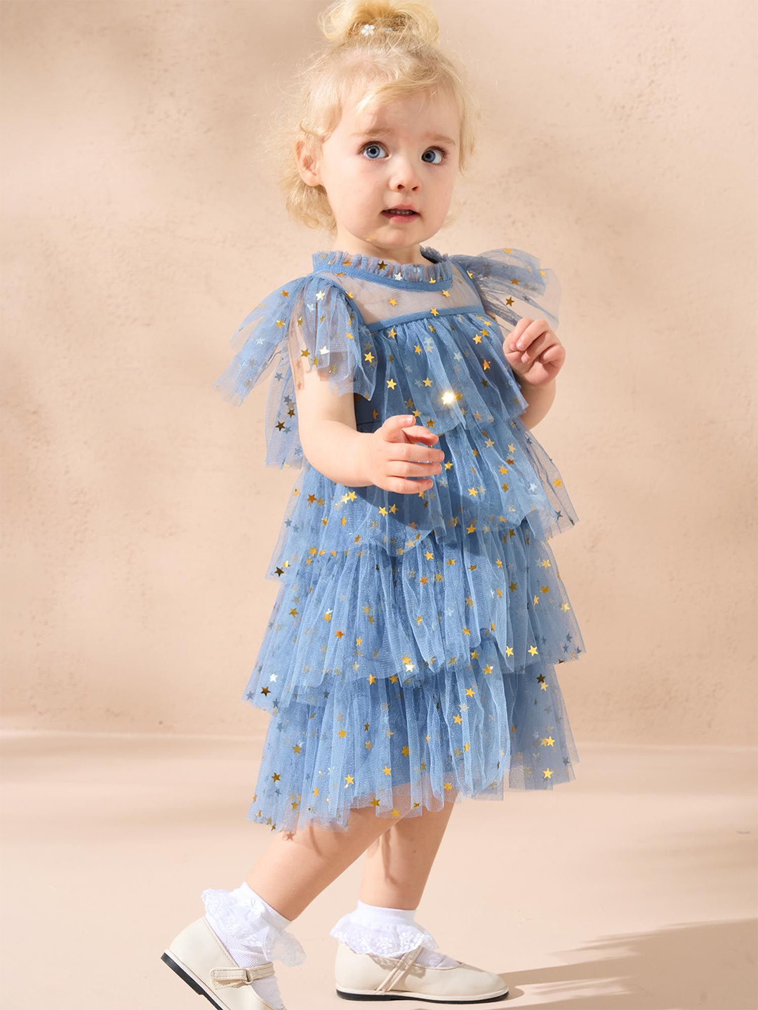 Angel & Rocket Floral Print Flutter Sleeve A-Line Dress