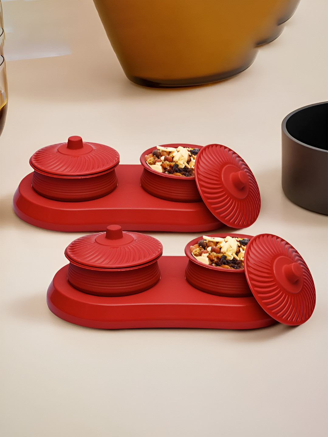 Kuber industries Red Plastic 2 Piece Screw Top Canister