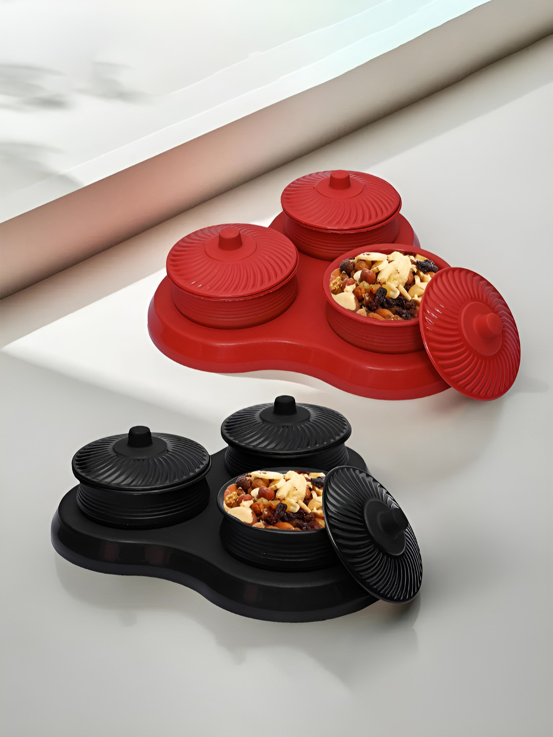 Kuber industries Matuki Red Plastic 2 Piece Flip Top Canister