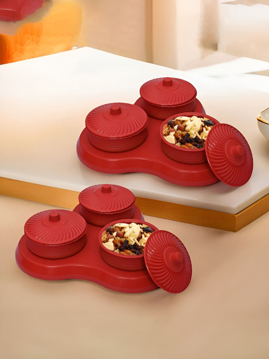 Kuber industries Matuki Red Plastic Air Tight 2 Piece Screw Top Canister