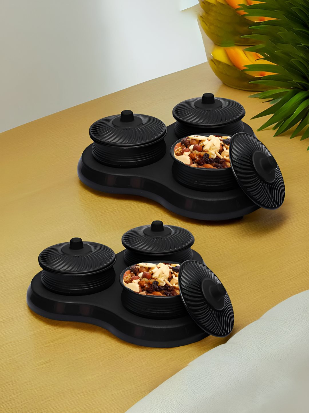 Kuber industries Matuki Black Plastic 2 Piece Flip Top Canister