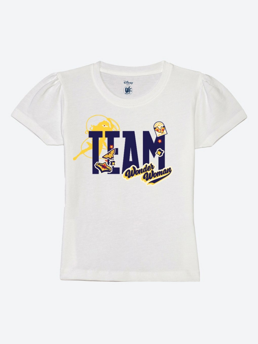 YK Justice League Girls Wonder Woman Printed Extended Sleeves Applique T-shirt