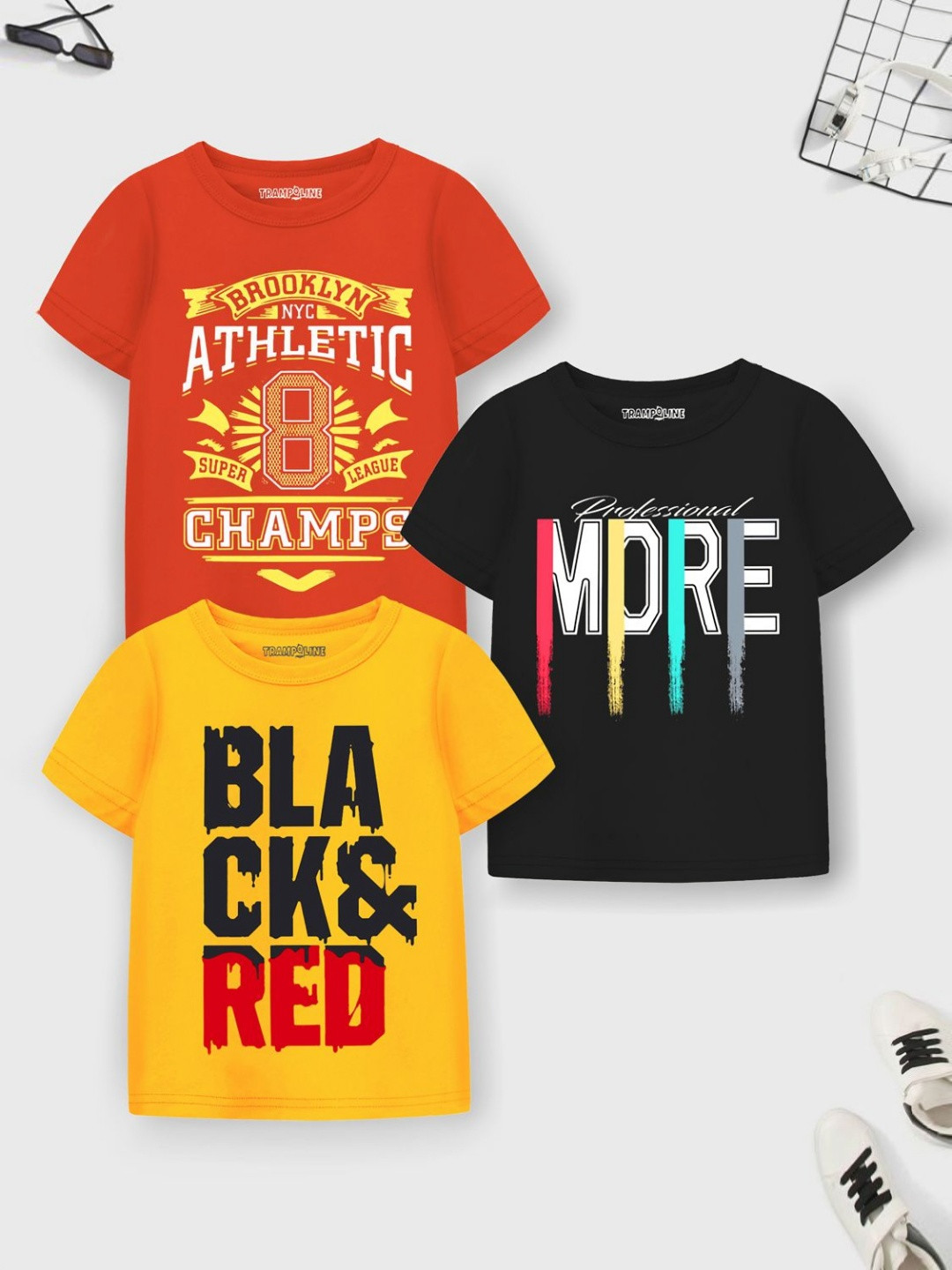 YK X Trampoline Boys Pack Of 3 Printed Round Neck T-shirts
