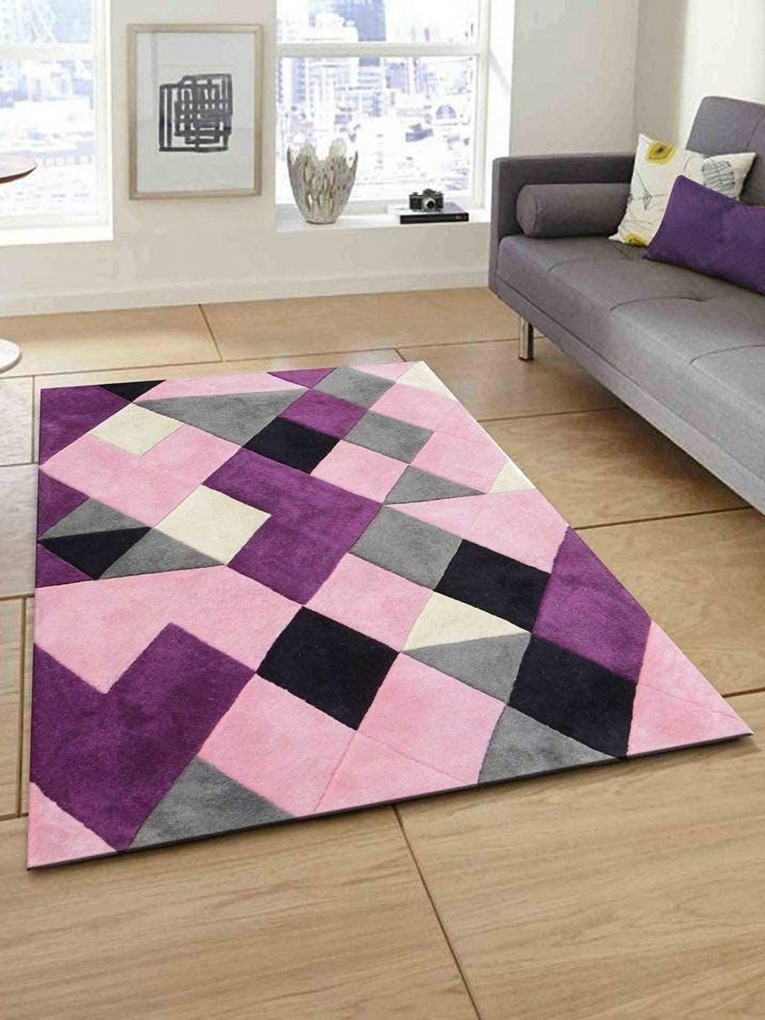 Safiya Carpet Pink Geometric Hand-Tufted Woollen Carpets