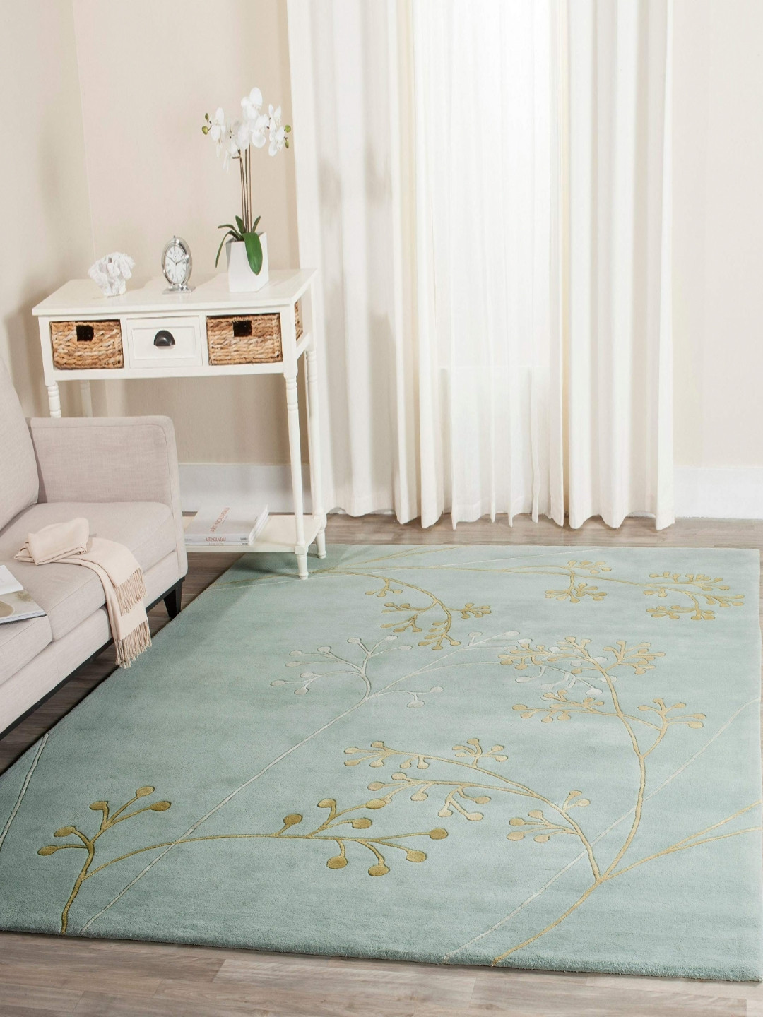 Safiya Carpet Green Floral Woollen Carpets