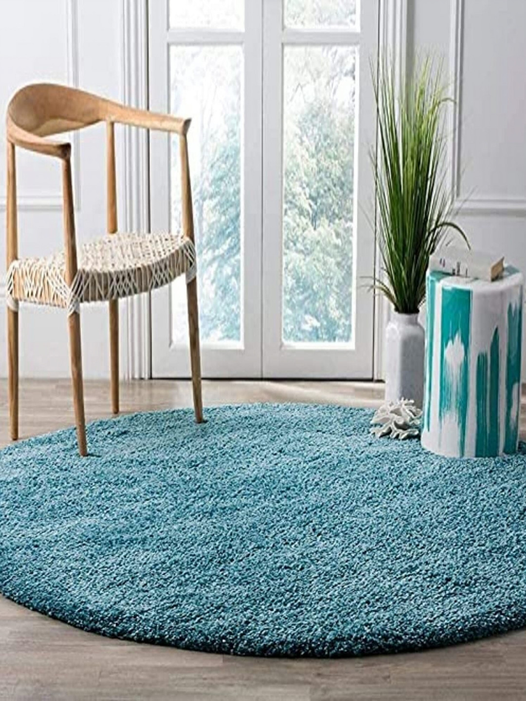 Safiya Carpet Blue Solid Anti-Skid Polyester Carpets