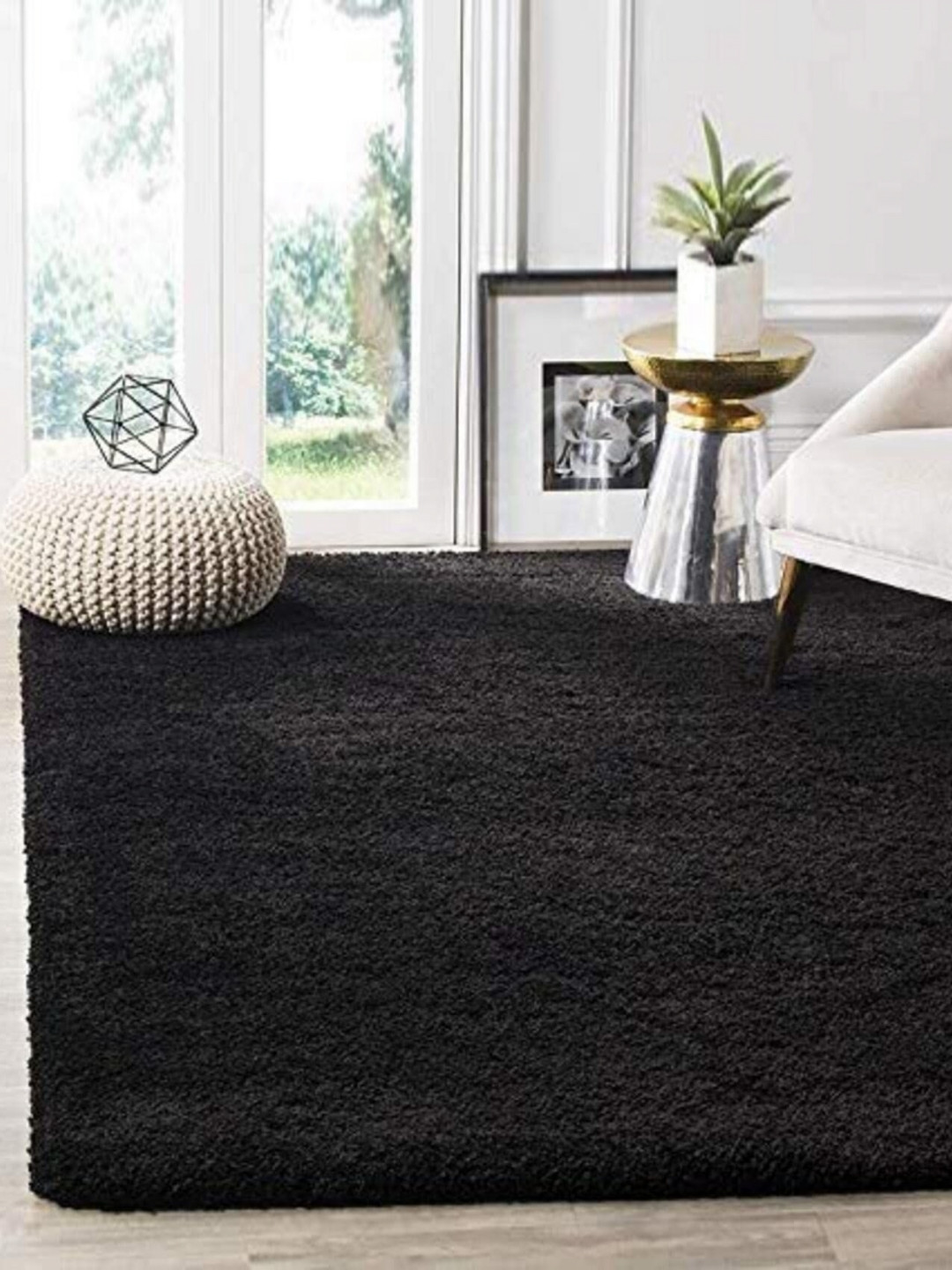 Safiya Carpet Black Solid Anti-Skid Polyester Carpets