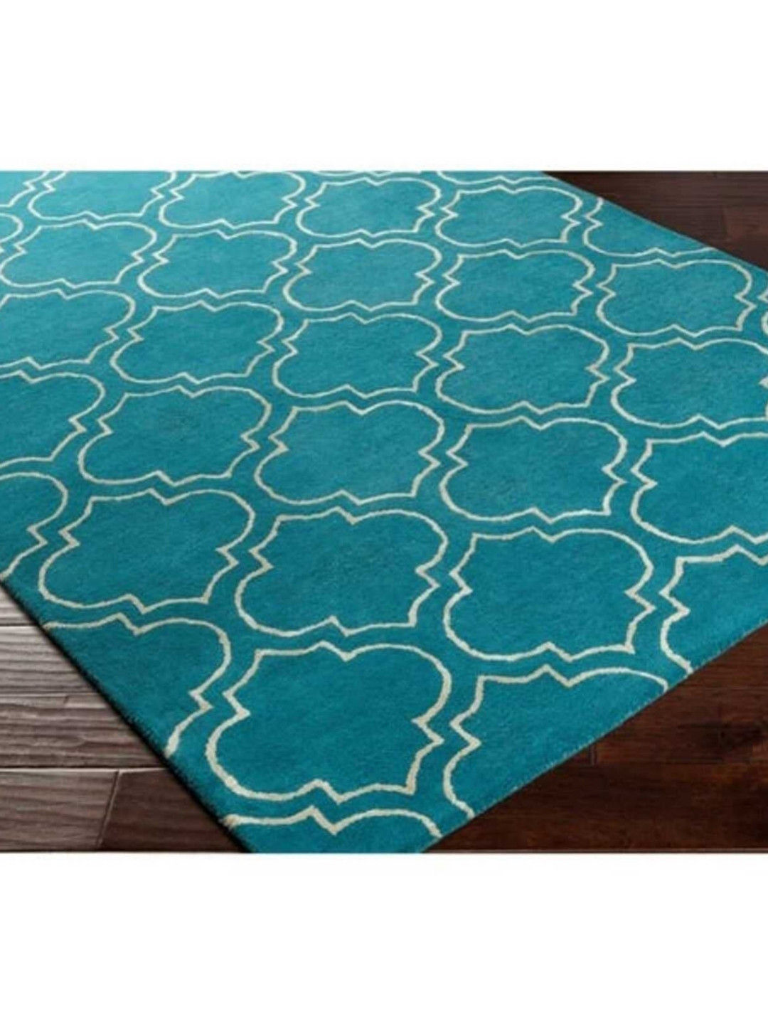 Safiya Carpet Teal Geometric Woollen Carpets