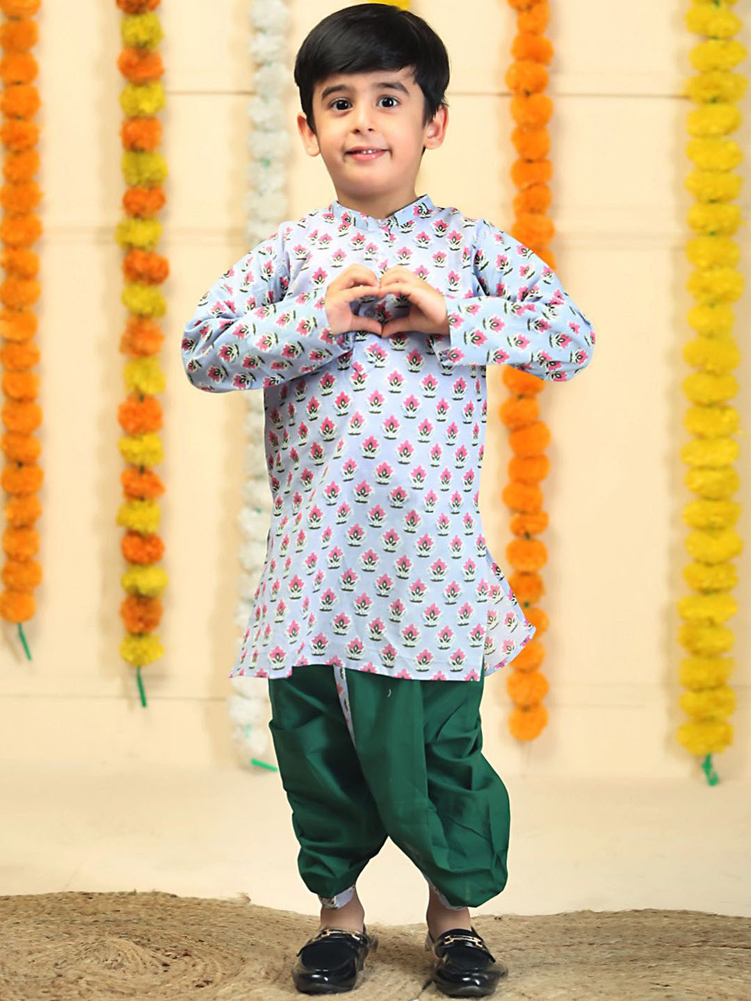 The Mom Store Boys Floral Printed Regular Pure Cotton Kurta with Dhoti Pants