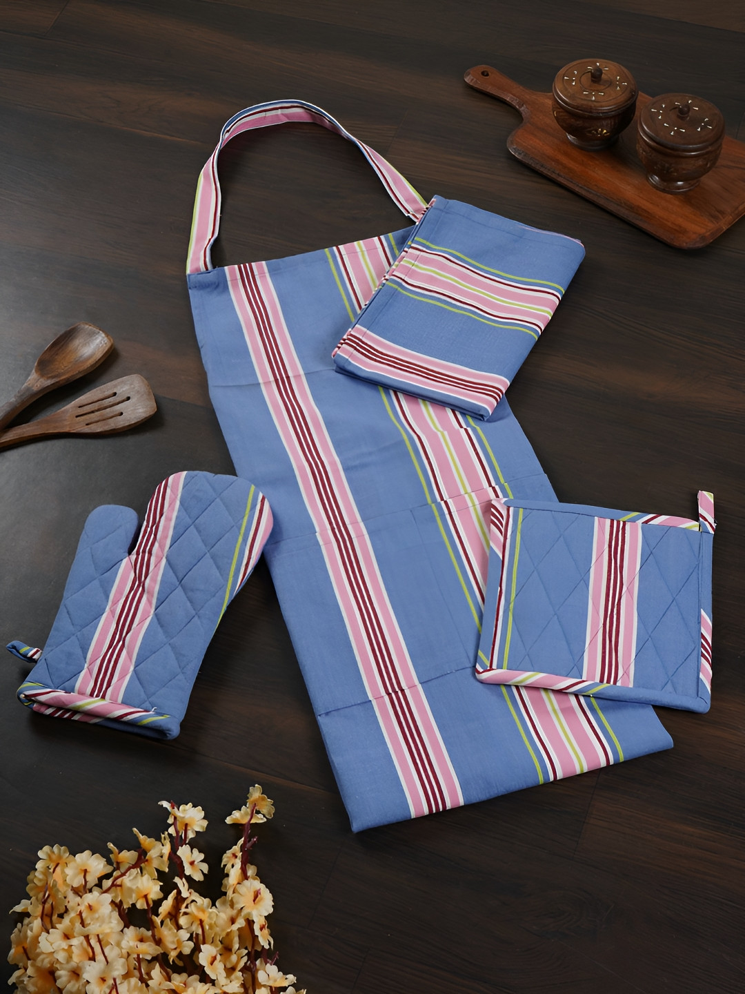 CDI 4 Pcs Blue Striped Kitchen Linen Set