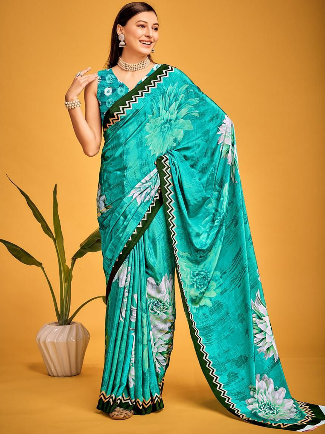P D Silk Mills Floral Poly Crepe Saree