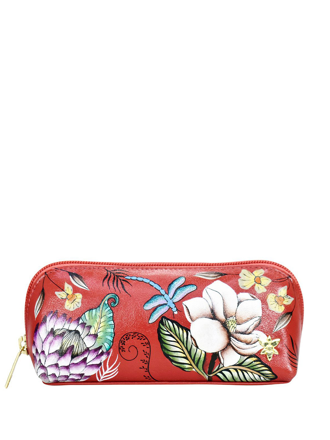 Anuschka Women Crimson Garden Handpainted Leather Zip-Around Sunglasses Case