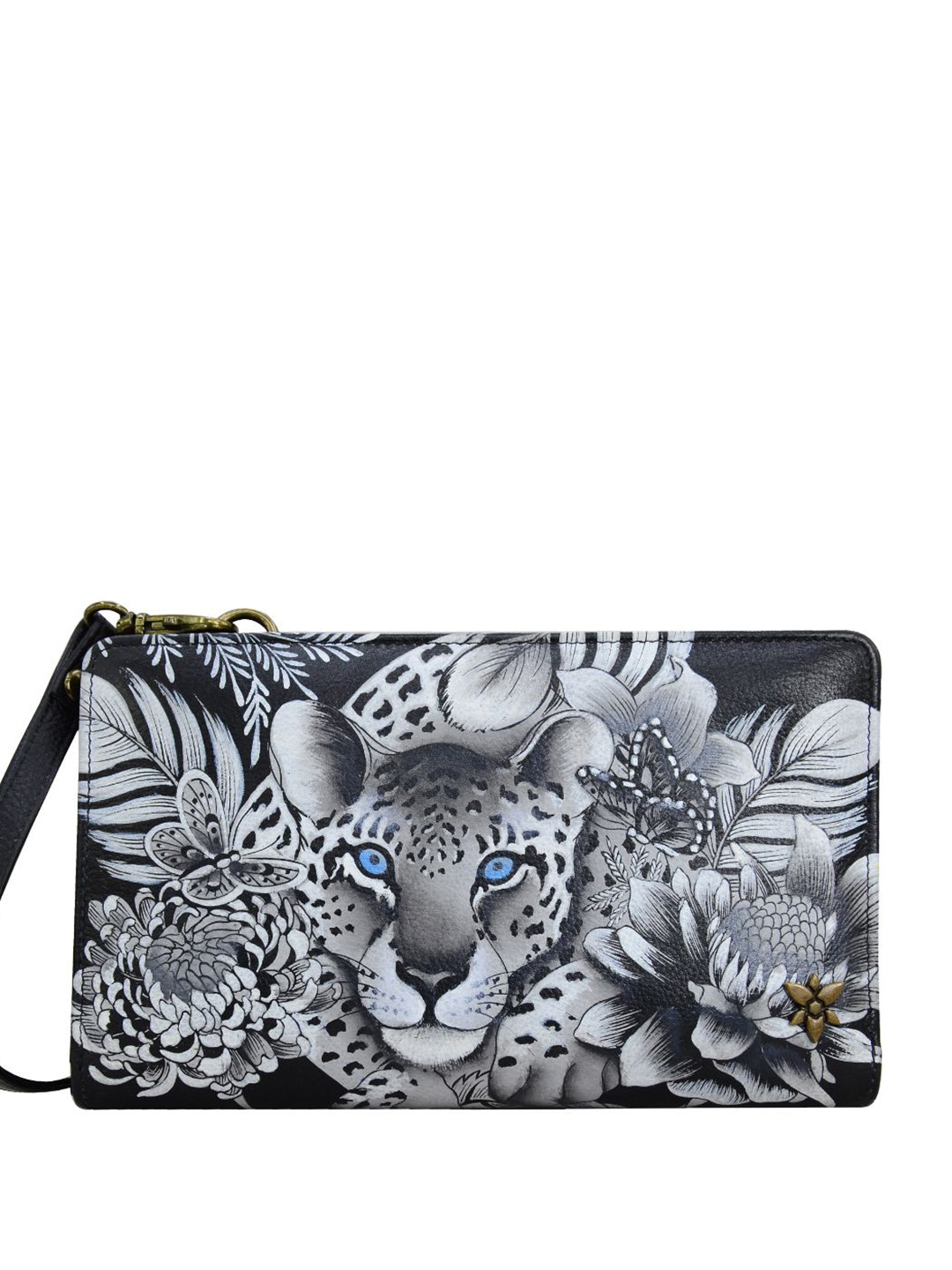 Anuschka Women Cleopatra Leopard Handpainted Leather Crossbody Wallet