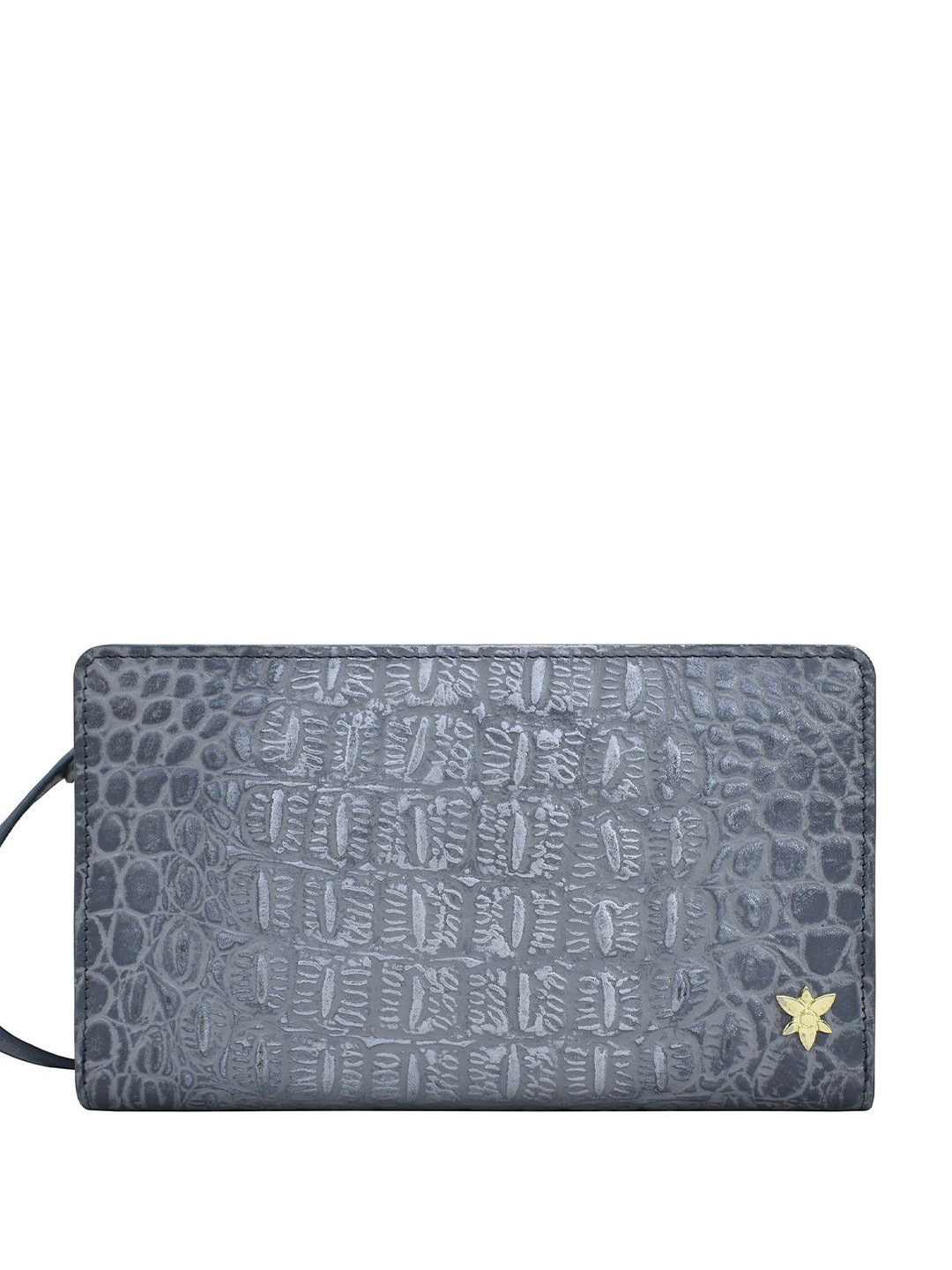 Anuschka Women Croc Embossed Silver/Grey Handpainted Leather Crossbody Wallet