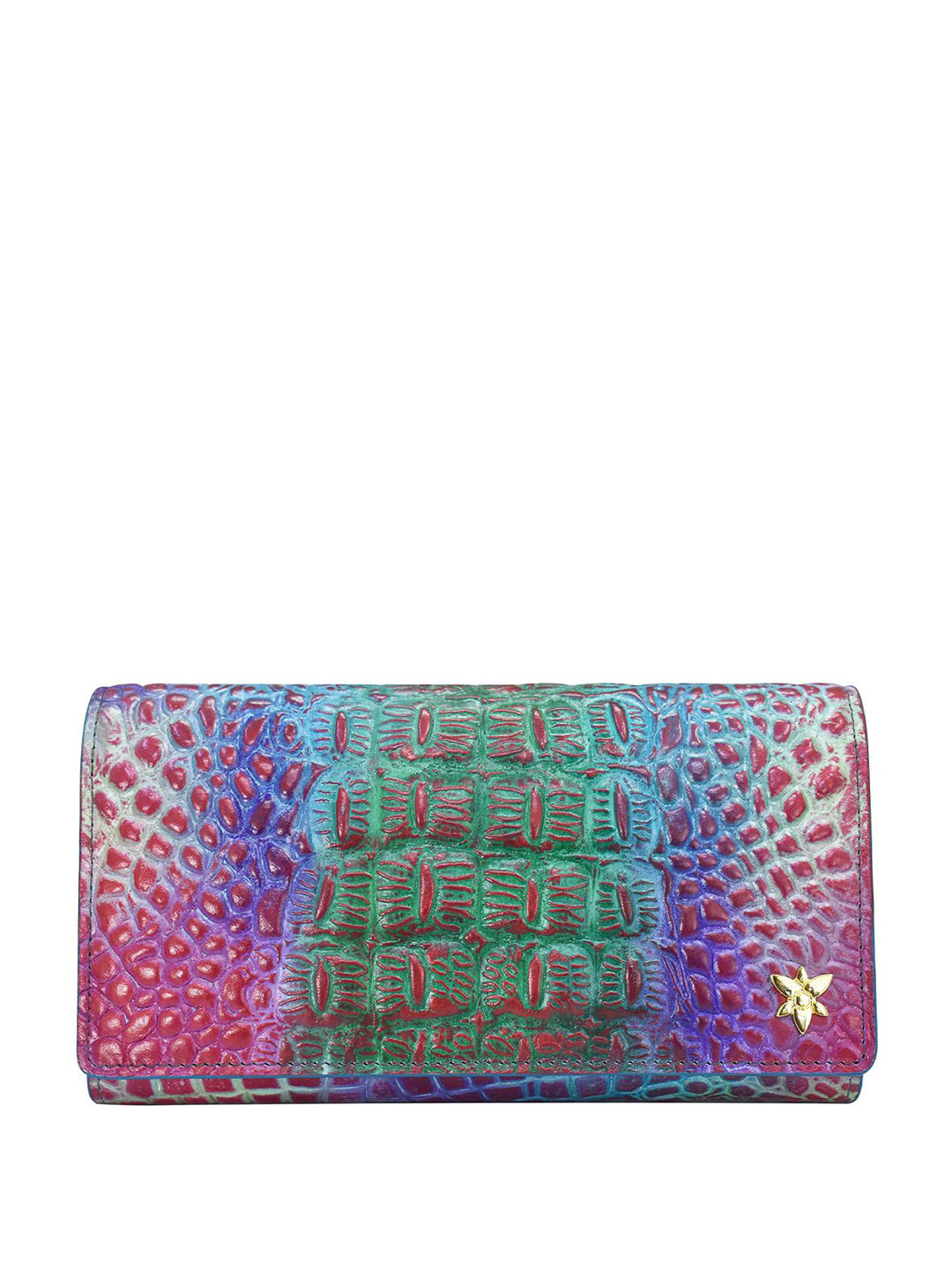 Anuschka Women Croc Embossed Daydream Handpainted Leather Three Fold Wallet