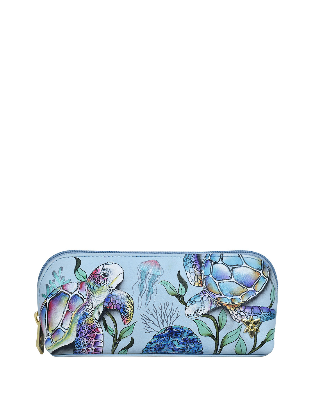 Anuschka Women Underwater Beauty Handpainted Leather Zip-Around Sunglasses Case