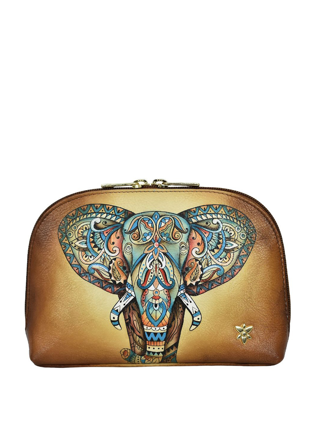 Anuschka Women Elephant Mandala Handpainted Leather Large Cosmetic Pouch