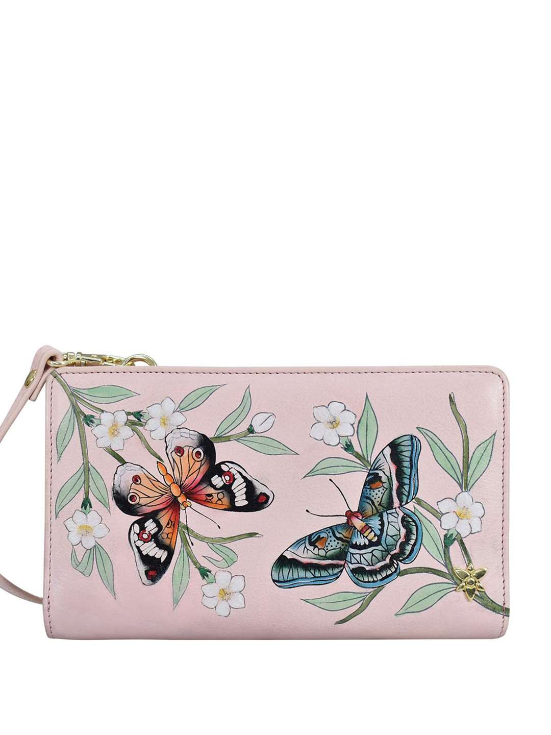Anuschka Women Butterfly Melody Handpainted Leather Crossbody Wallet