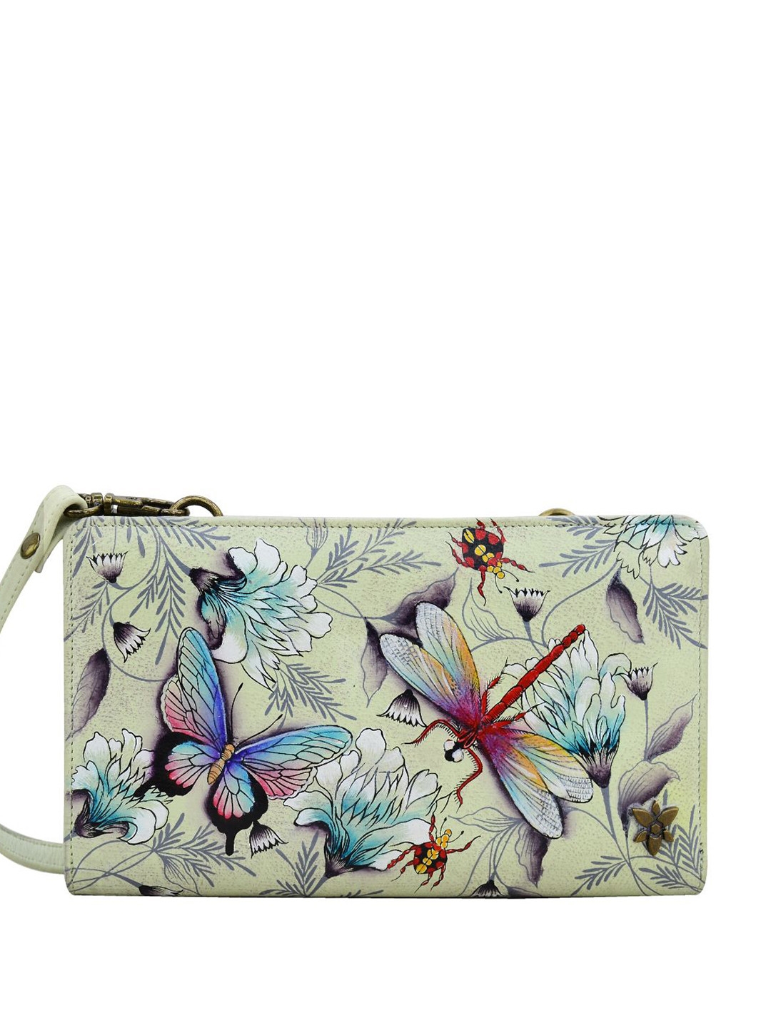 Anuschka Women Wondrous Wings Handpainted Leather Crossbody Wallet