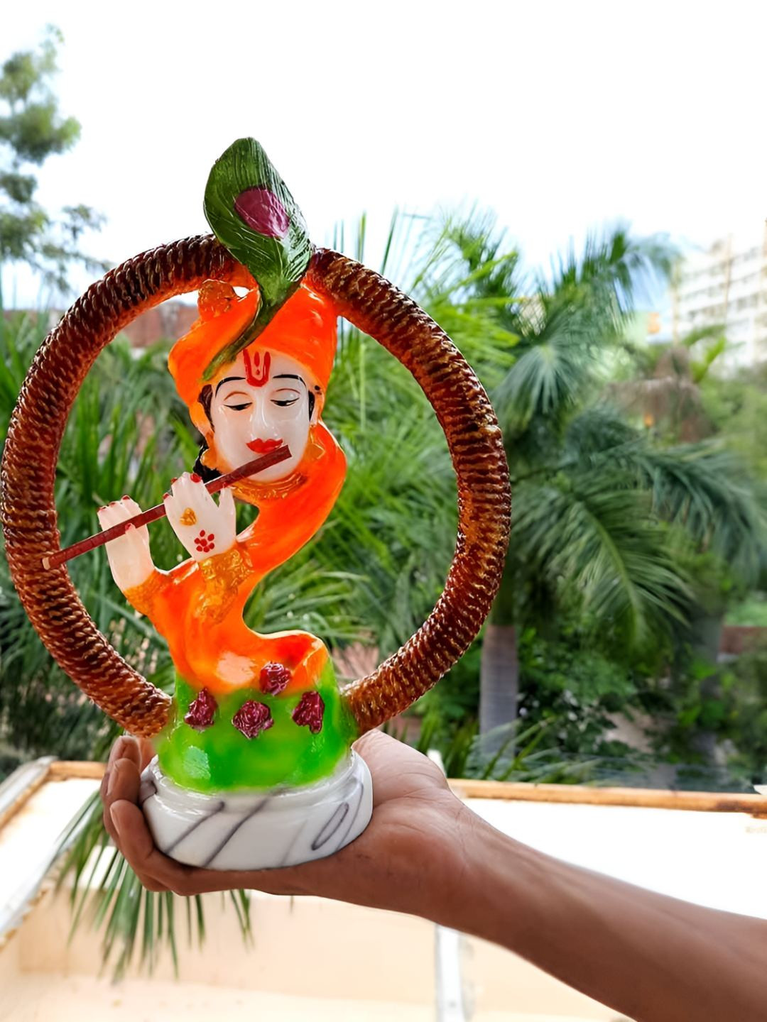 apka mart Shri Krishna Orange Polyresin Natural Home Office Medium Showpiece -