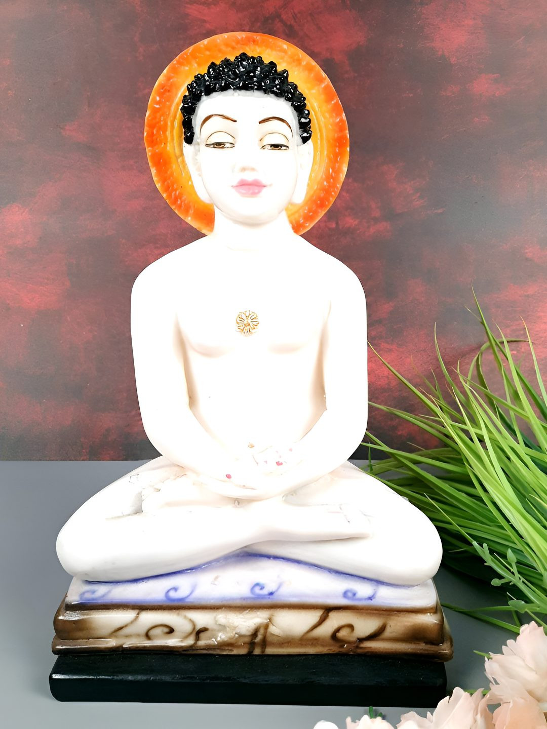 apka mart Mahaveer Ji White Polyresin Glossy Prayer Room Medium Showpiece -