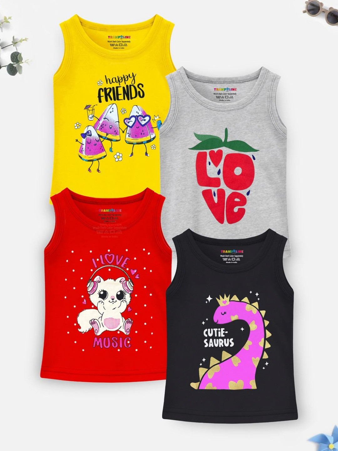 YK X Trampoline Boys Pack Of 4 Graphic Printed Round Neck T-shirts