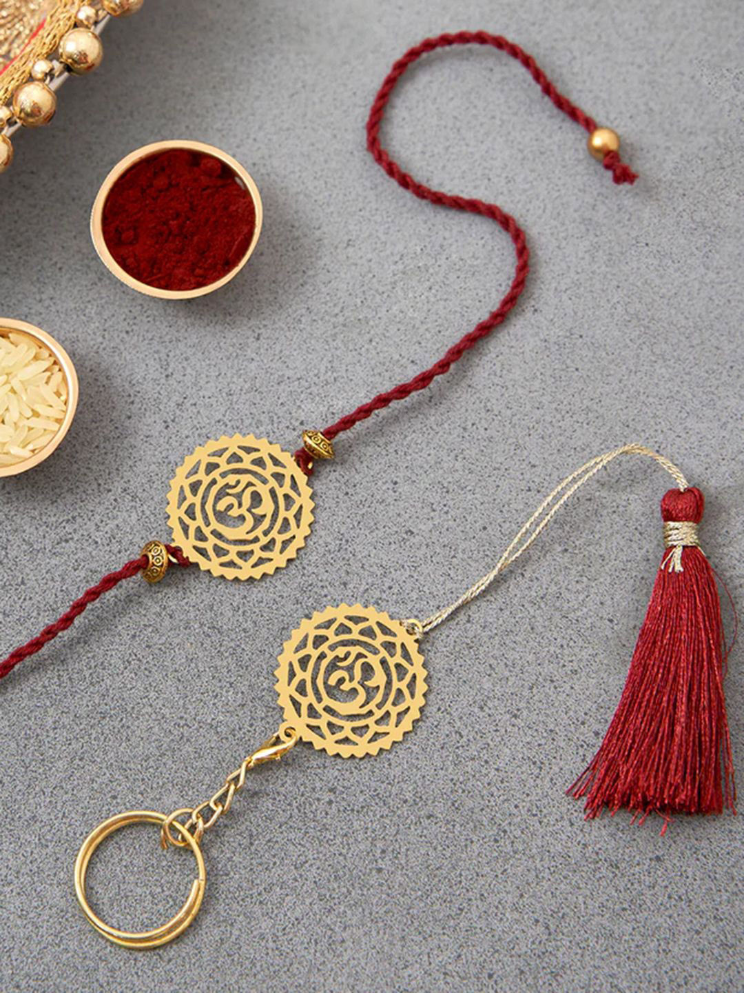 DecorTwist Brass Om Design Rakhi with Keychain