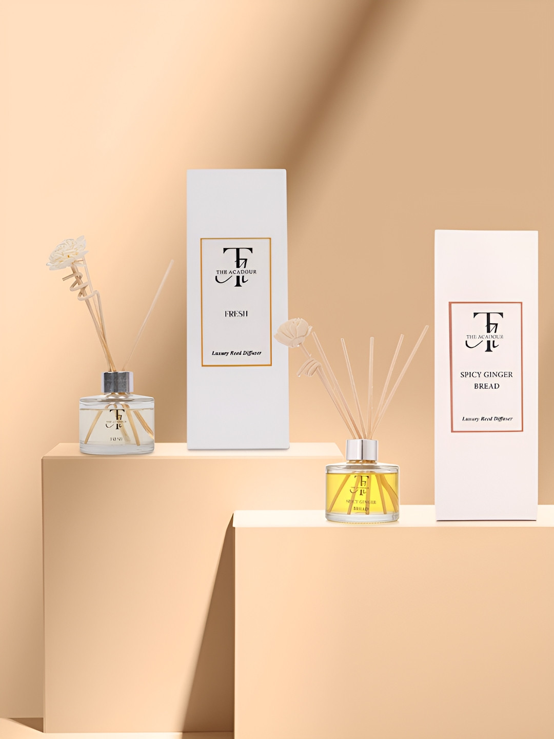 THE ACADOUR Set of 2 Reed Diffusers Spicy Gingerbread and Fresh 100ml each