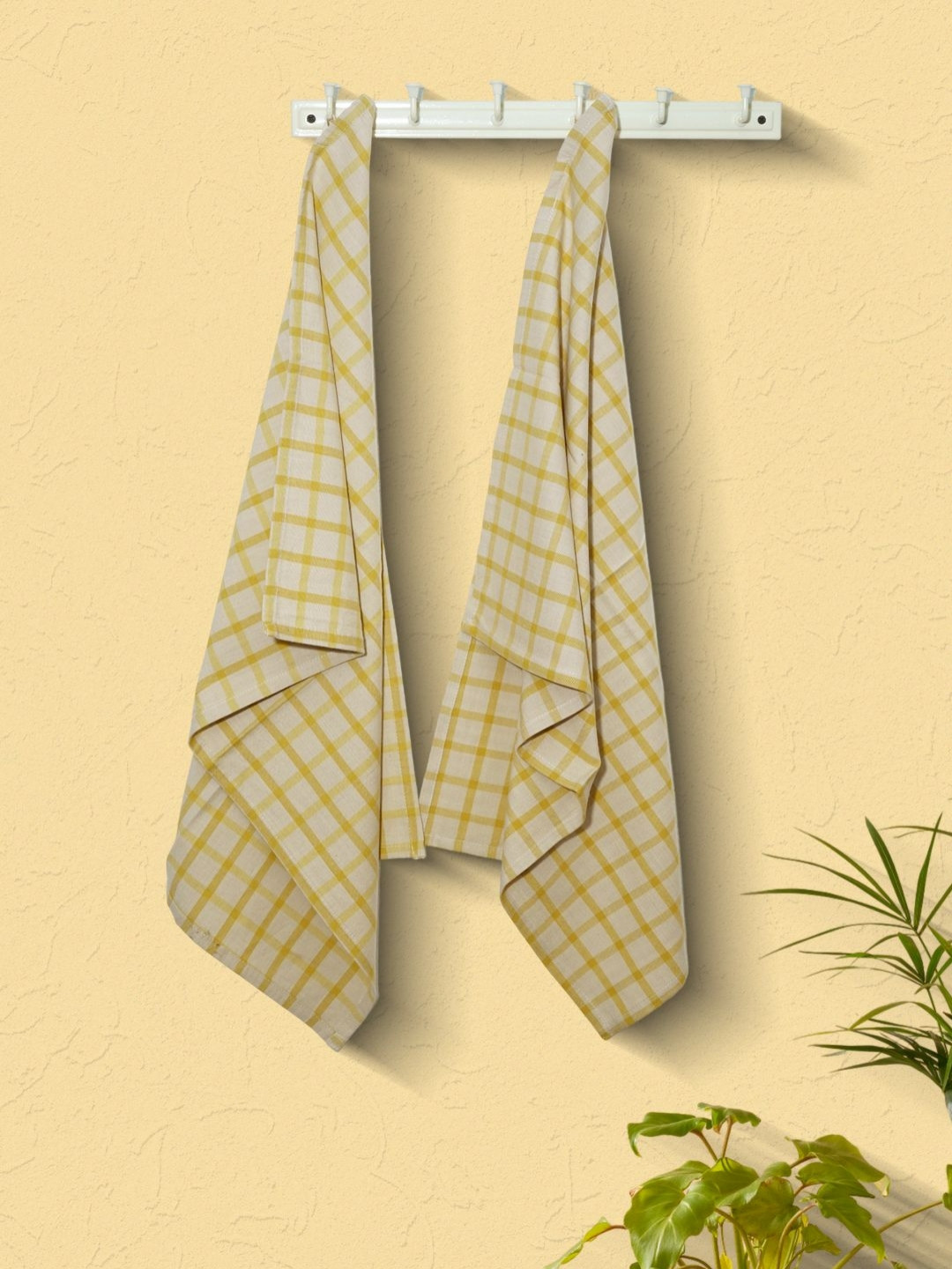 CDI Set Of 5 Yellow Striped Cotton Kitchen Towels
