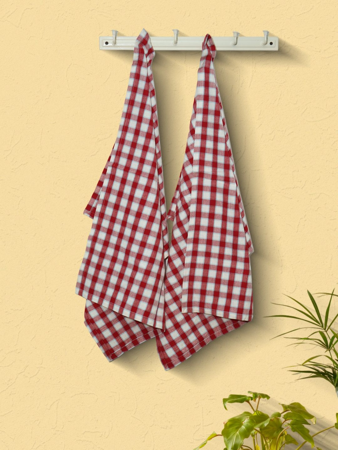 CDI 5 Pcs Red & White Checked Cotton Kitchen Towels