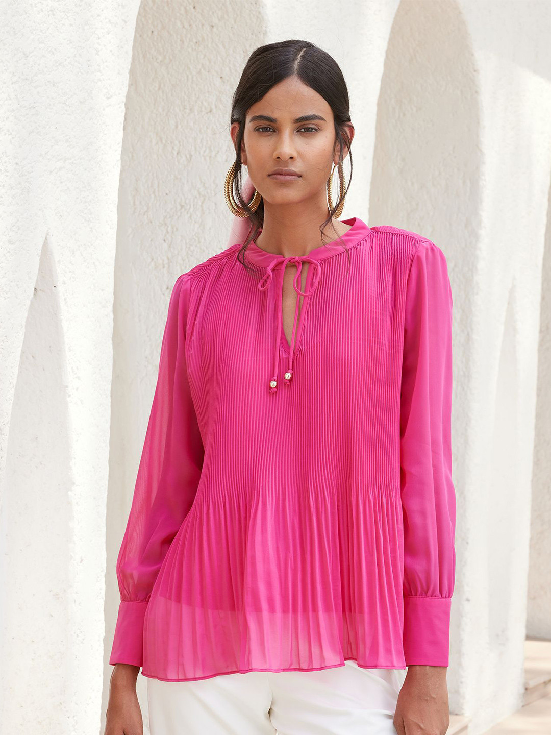SALT ATTIRE Tie-Up Neck Top
