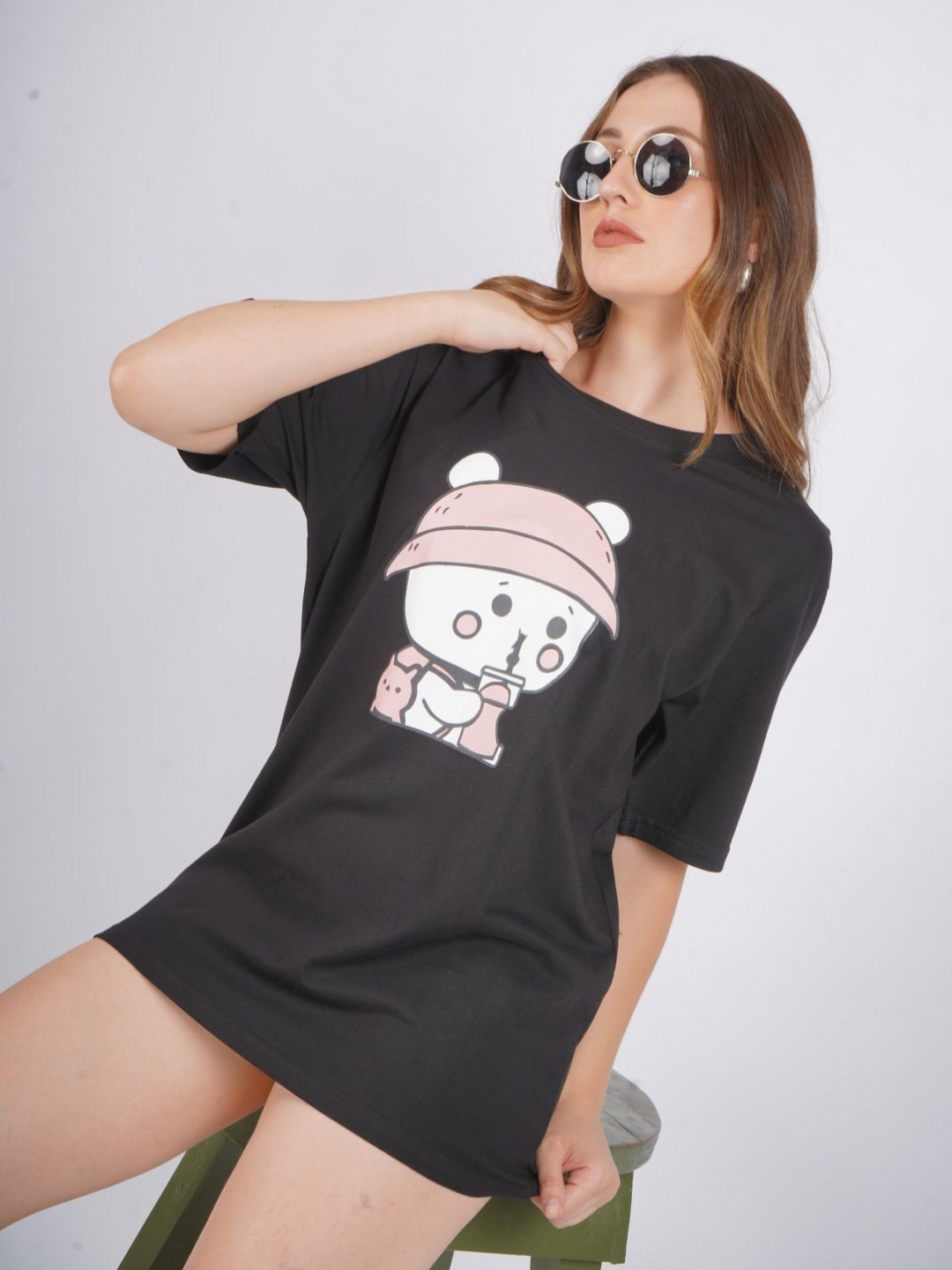 MIMID Women Printed Applique Boxy T-shirt