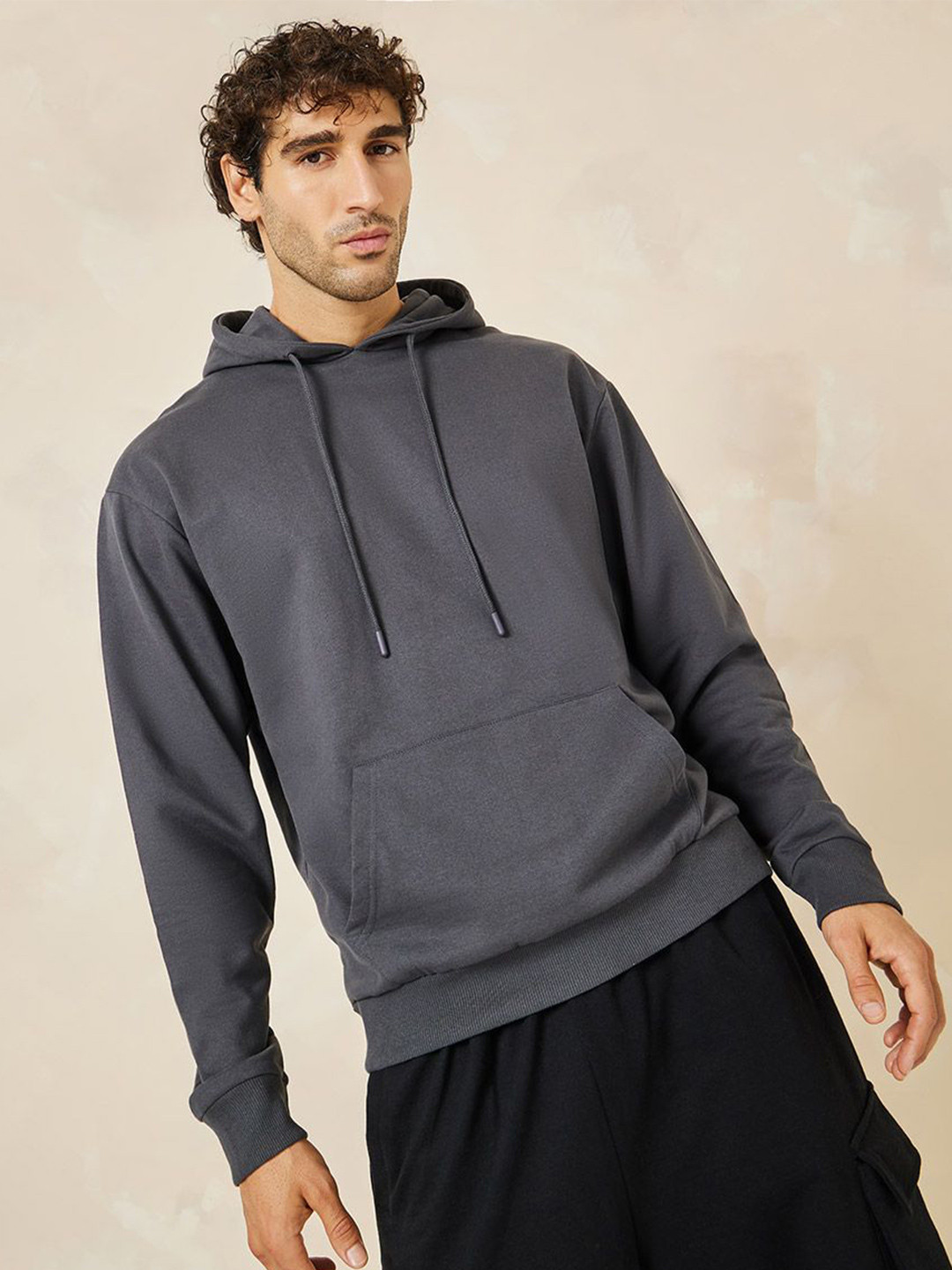 Styli Men Relaxed Fit Fleece Hoodie with Kangaroo Pocket