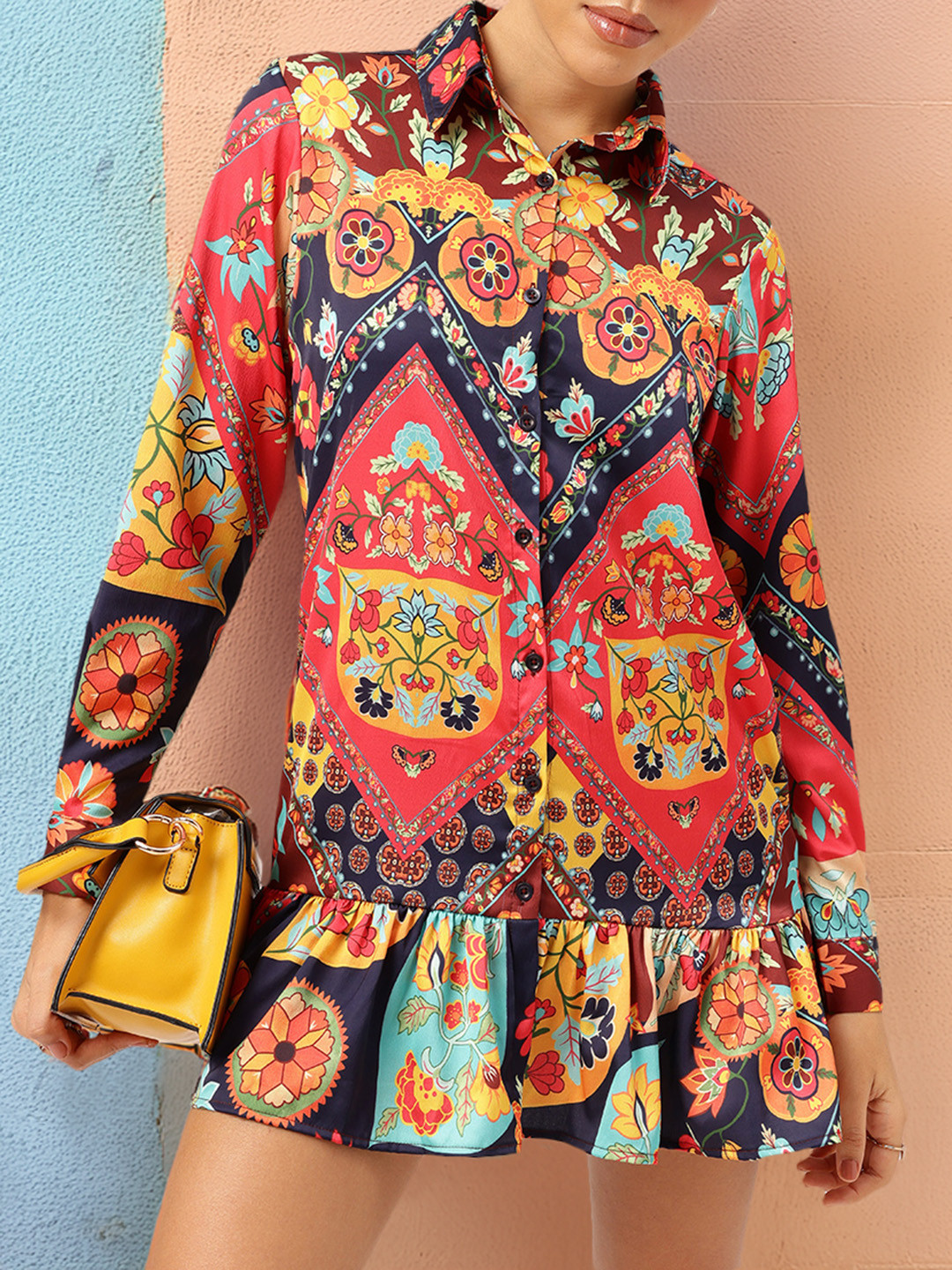 DressBerry Flounce Hem Shirt-Style Dress